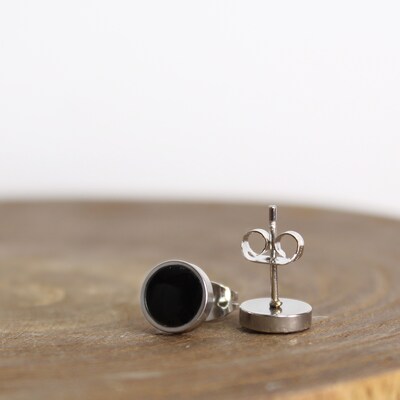 Black Tourmaline Earrings, Men Earrings Stud, Black Stud Earrings, Small Black Earrings - image6